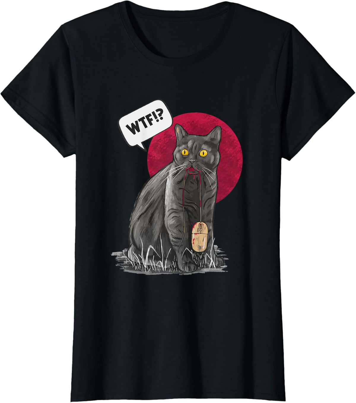 WTF?! Mouse Catcher Cat Men Women T-Shirt - Black