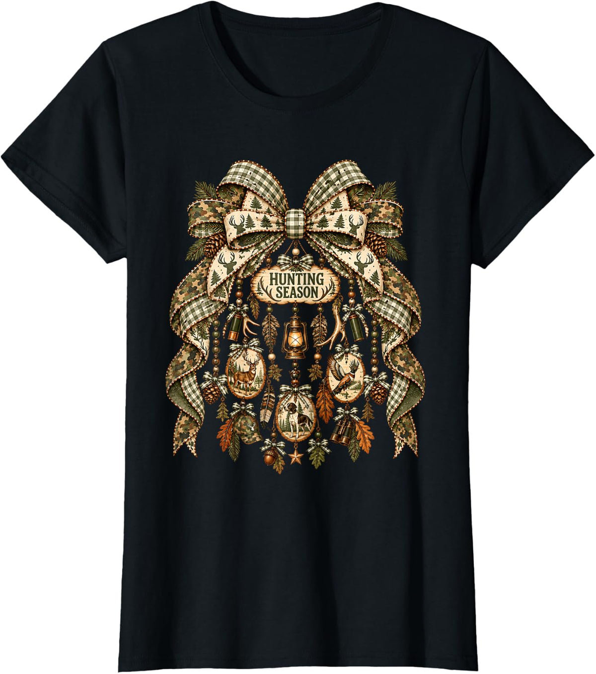 Hunting Season Camo Bow, Deer & Turkey Hunter, Deer Hunter T-Shirt - Black
