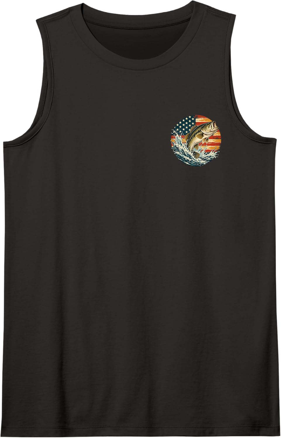American Flag Bass Fishing Patriotic Angler Outdoors Sleeveless Tank Top - Black