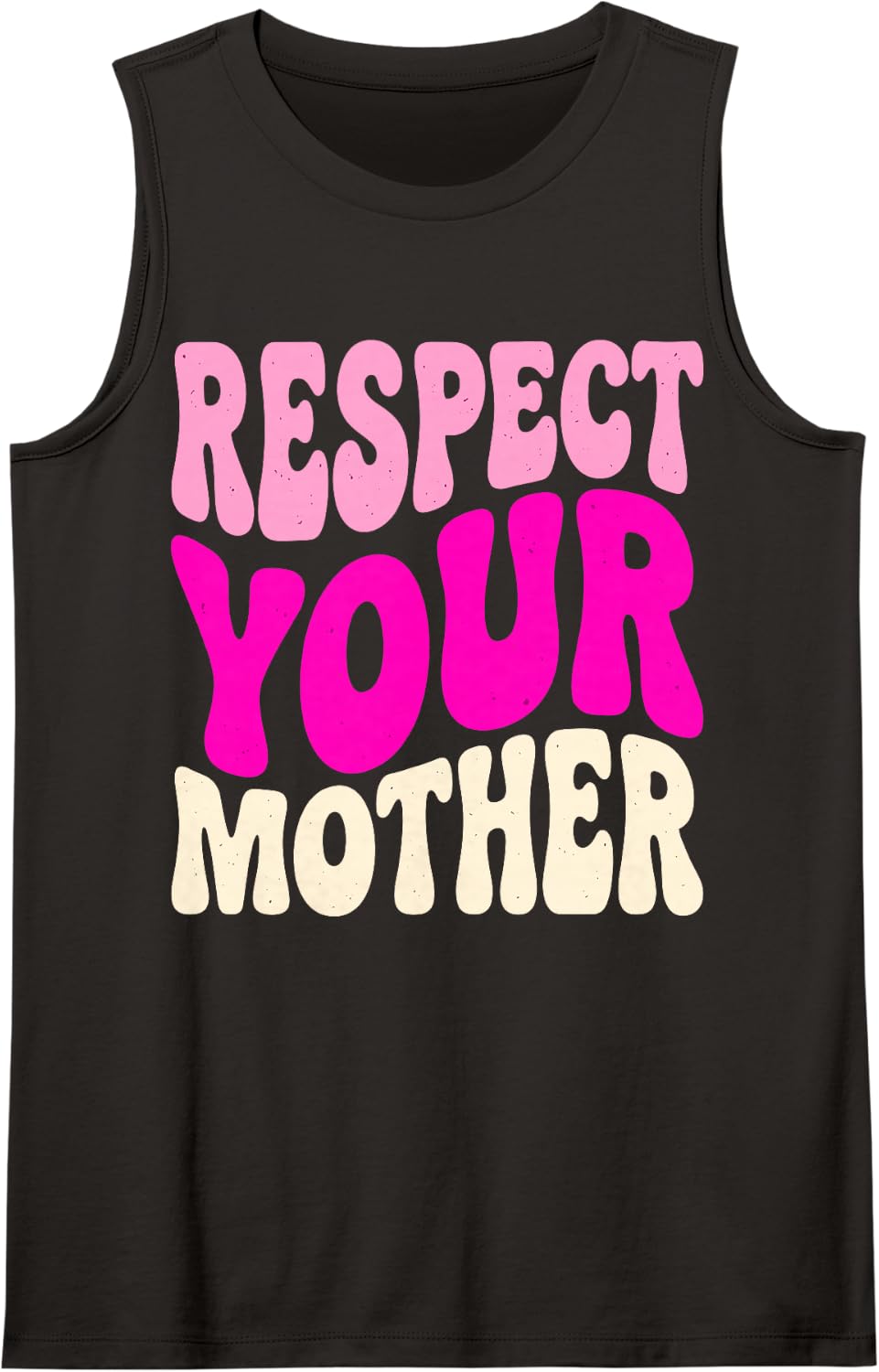 Respect Your Mother Groovy Retro Pink Wavy Letters Sleeveless Tank Top - Black