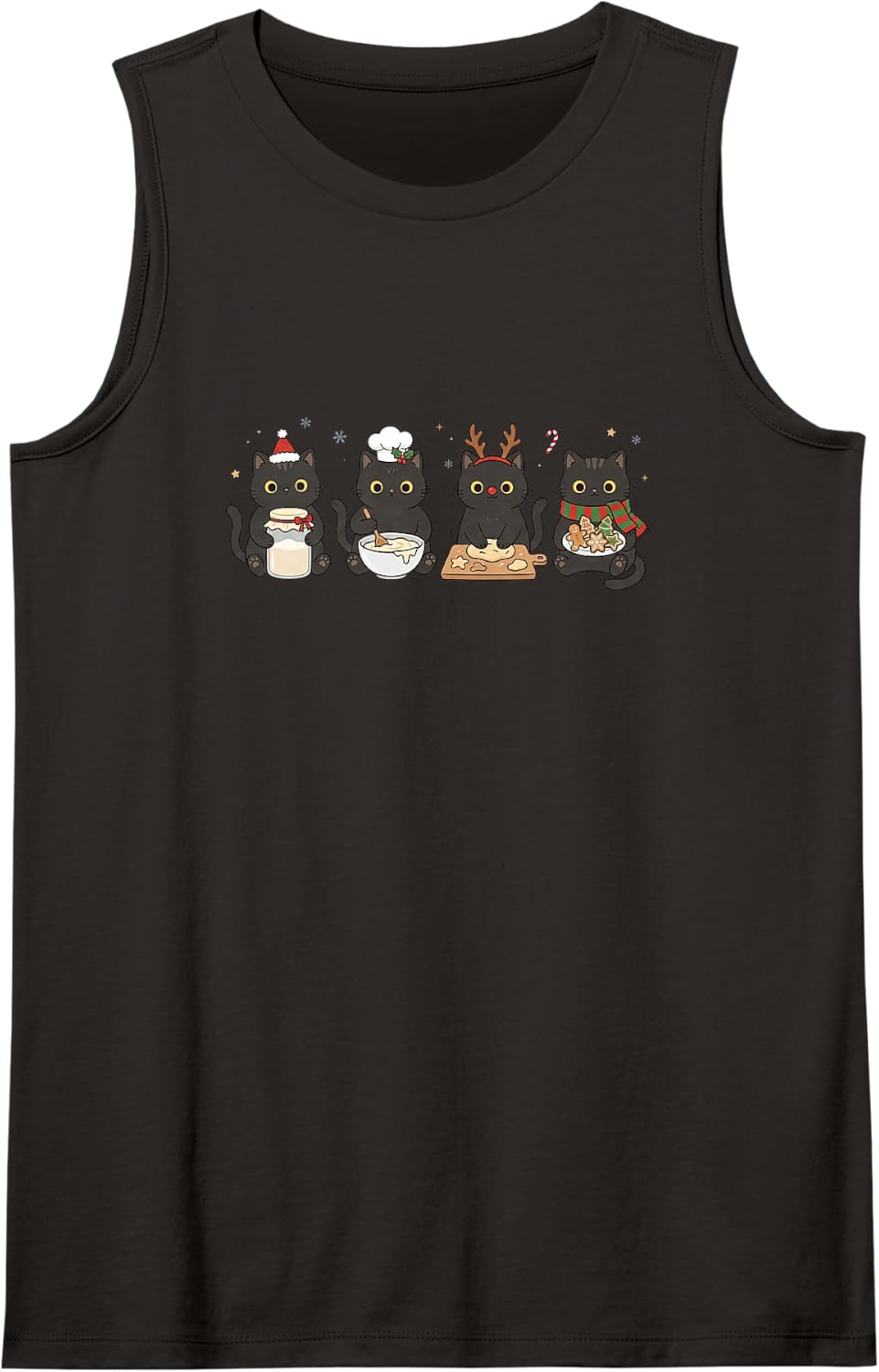 Funny Black-Cat Christmas Cookie Baking Meowy Catmas Baker Sleeveless Tank Top - Black