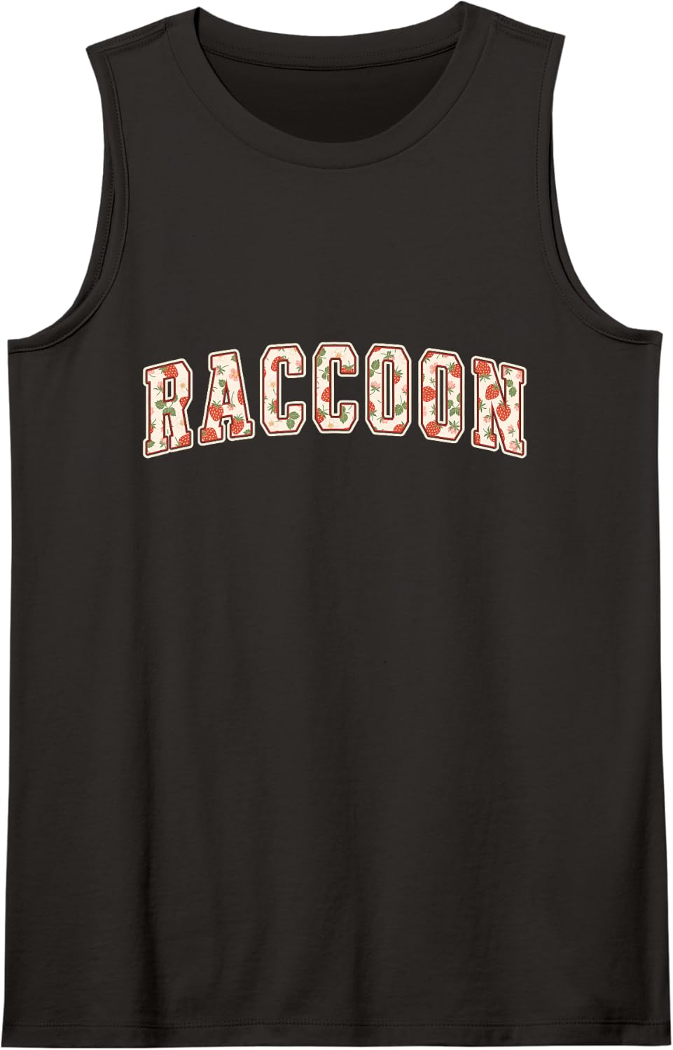 Raccoon Strawberry Varsity Letters Trash Panda Lover Sleeveless Tank Top - Black
