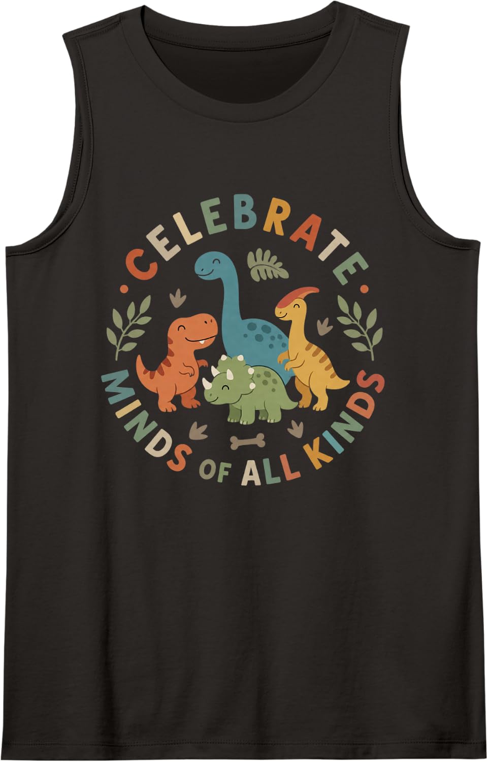 Cute Dinosaur Teacher Classroom Celebrate All Minds Sleeveless Tank Top - Black