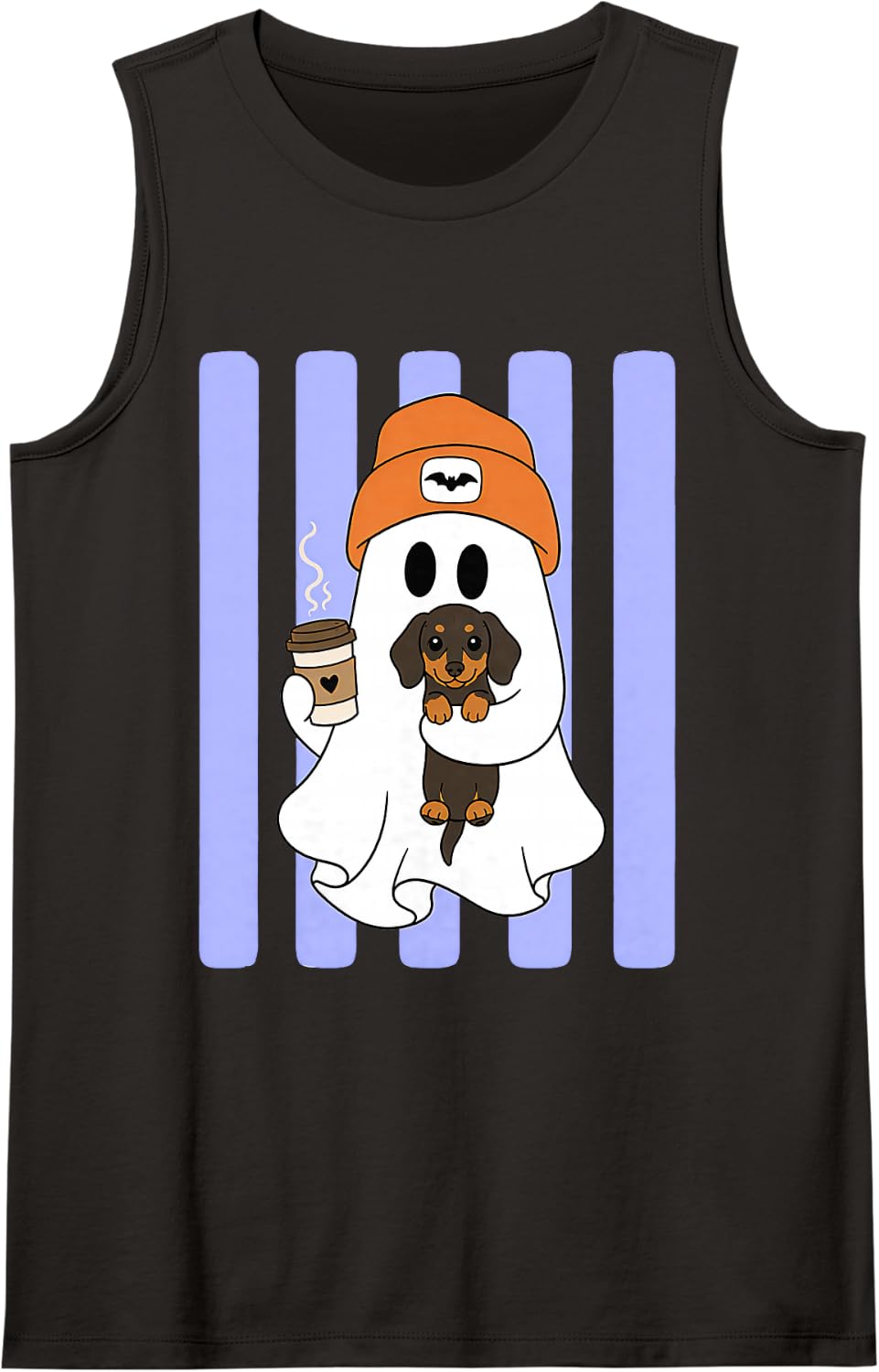 Cute Ghost Dachshund Coffee Lover Dog Mom Striped Halloween Tank Top - Black