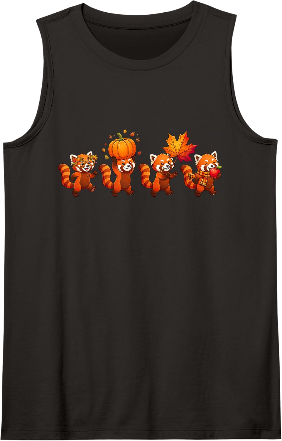 Autumn Pumpkin Fall Red Panda Thanksgiving Womens Mens Kids Sleeveless Tank Top - Black