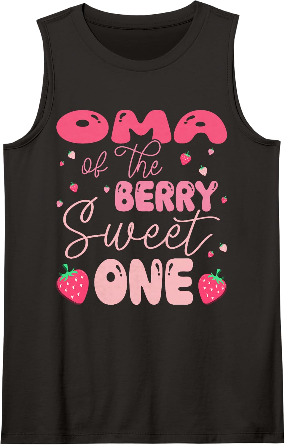 Oma of The Berry Sweet One Strawberry First Birthday Sleeveless Tank Top - Black