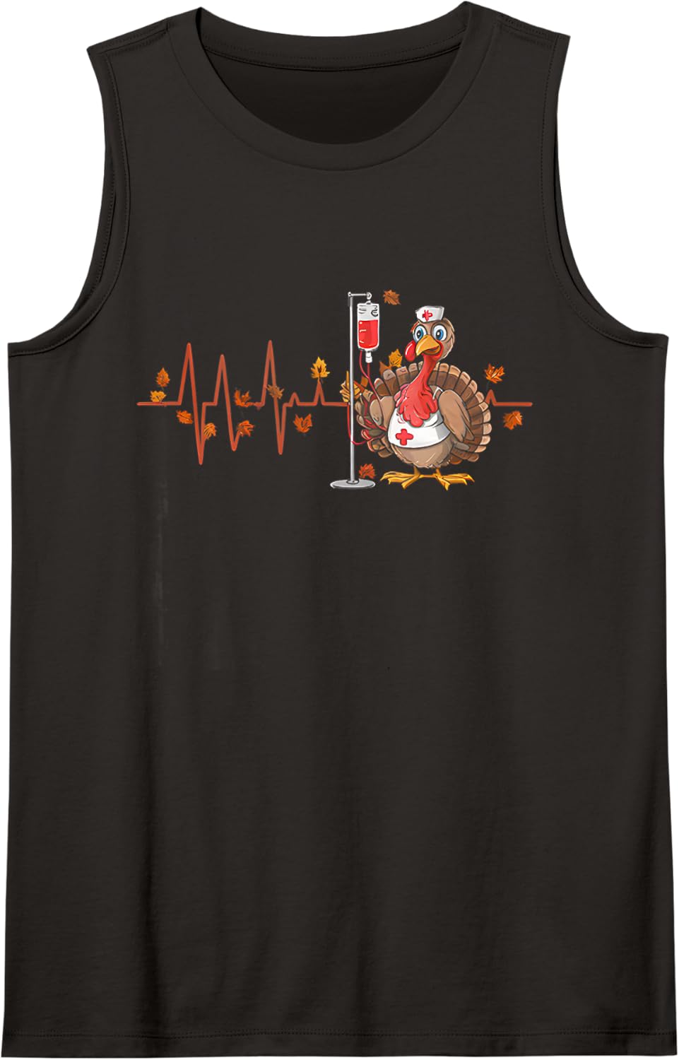 Thanksgiving Nurse Heartbeat Turkey Fall Scrub Top Women Sleeveless Tank Top - Black