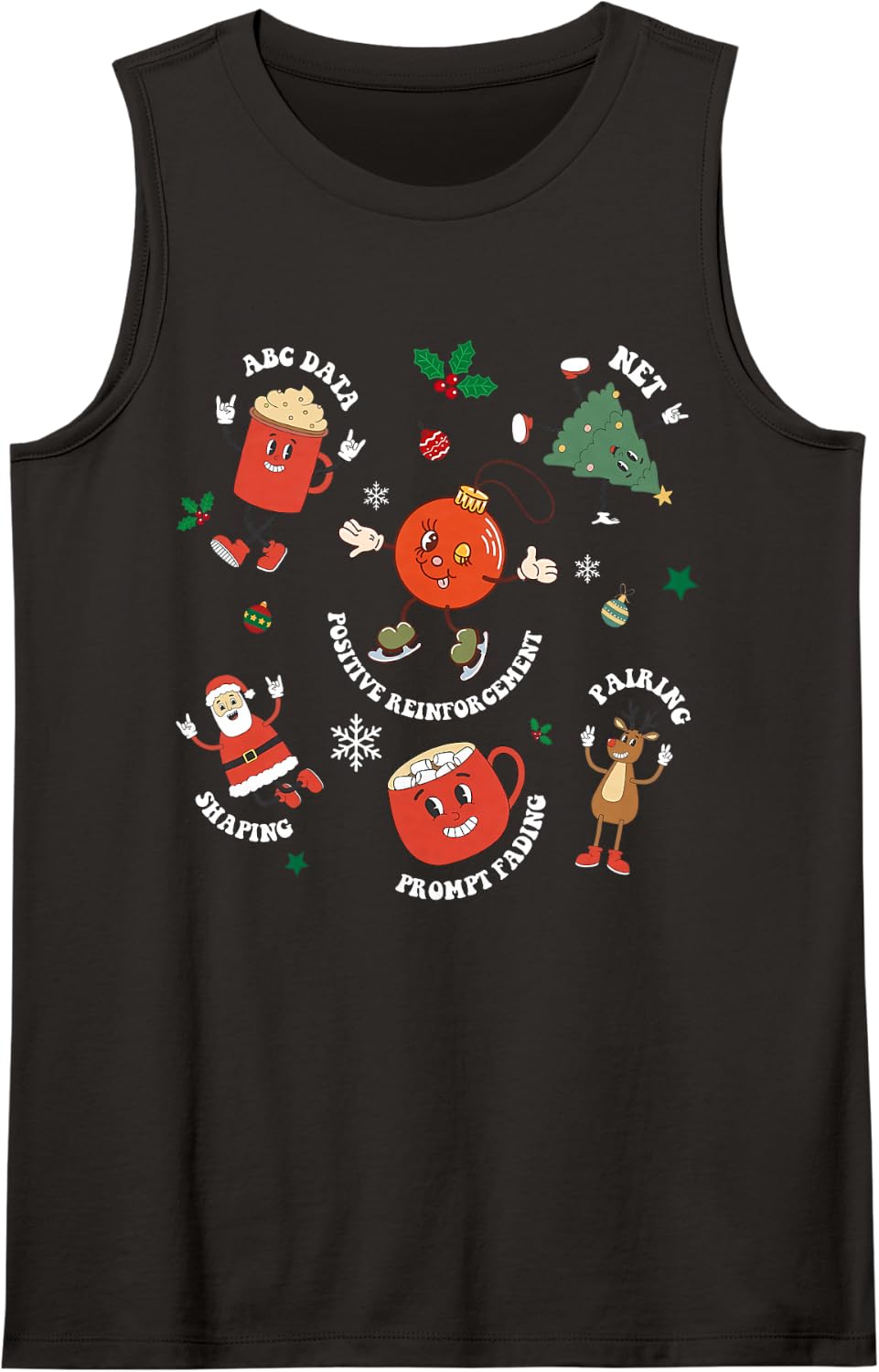 Christmas Behavior Therapist ABA Squad Behavior Analyst Sleeveless Tank Top - Black