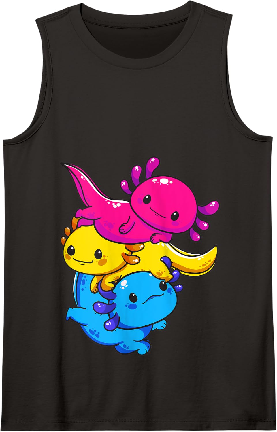 Subtle Pansexual Pride Flag Kawaii Axolotl LGBTQ Tank Top - Black