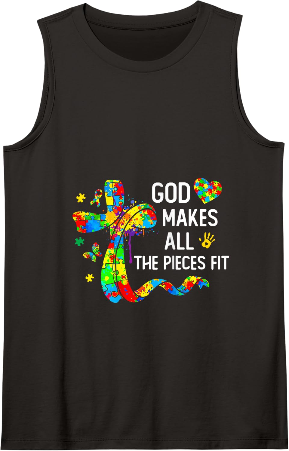 God Makes The Pieces Fit - Christian Autism Awareness Tank Top - Black