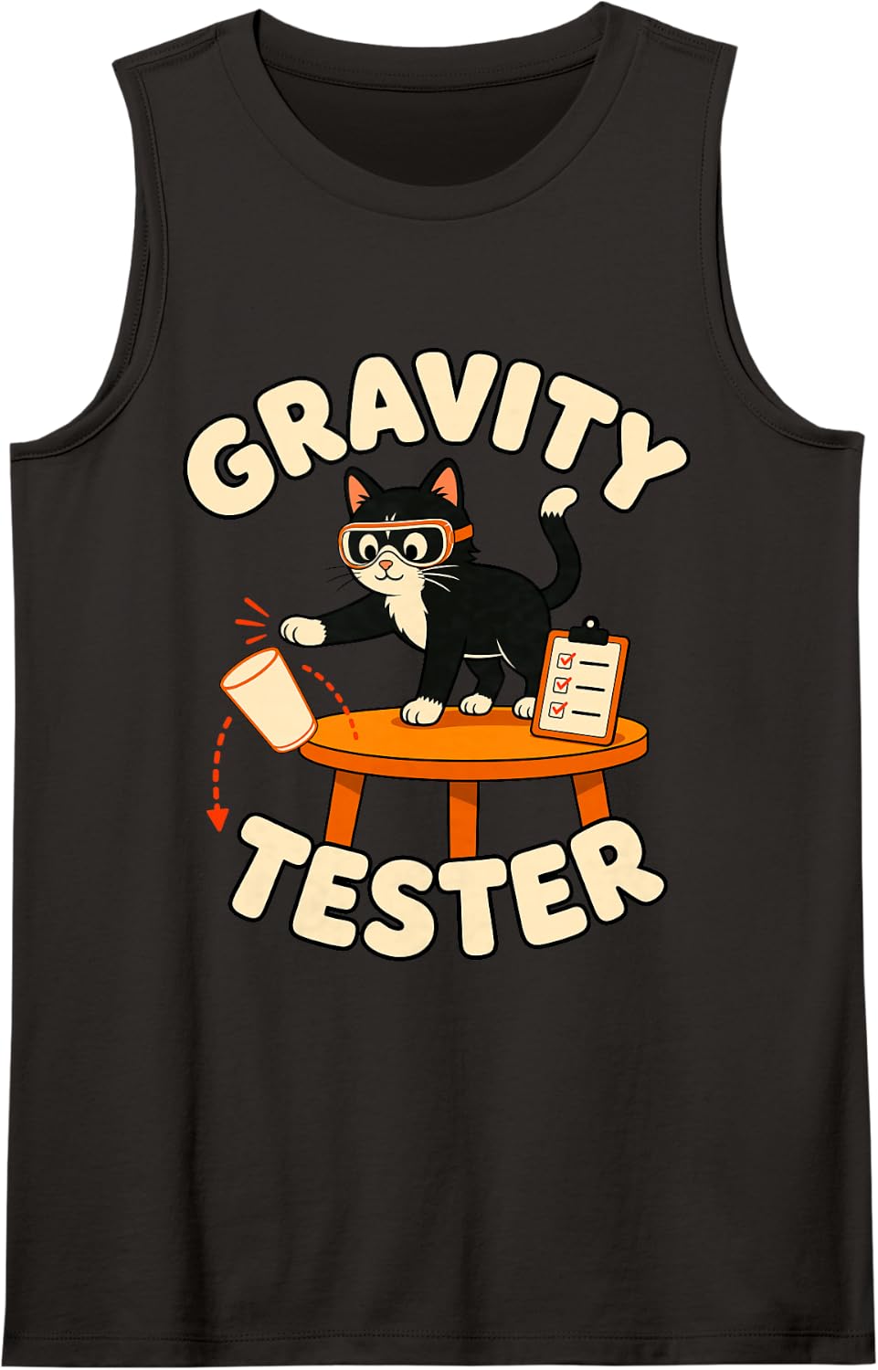 Gravity Tester Tuxedo Cat Funny Science Sleeveless Tank Top - Black
