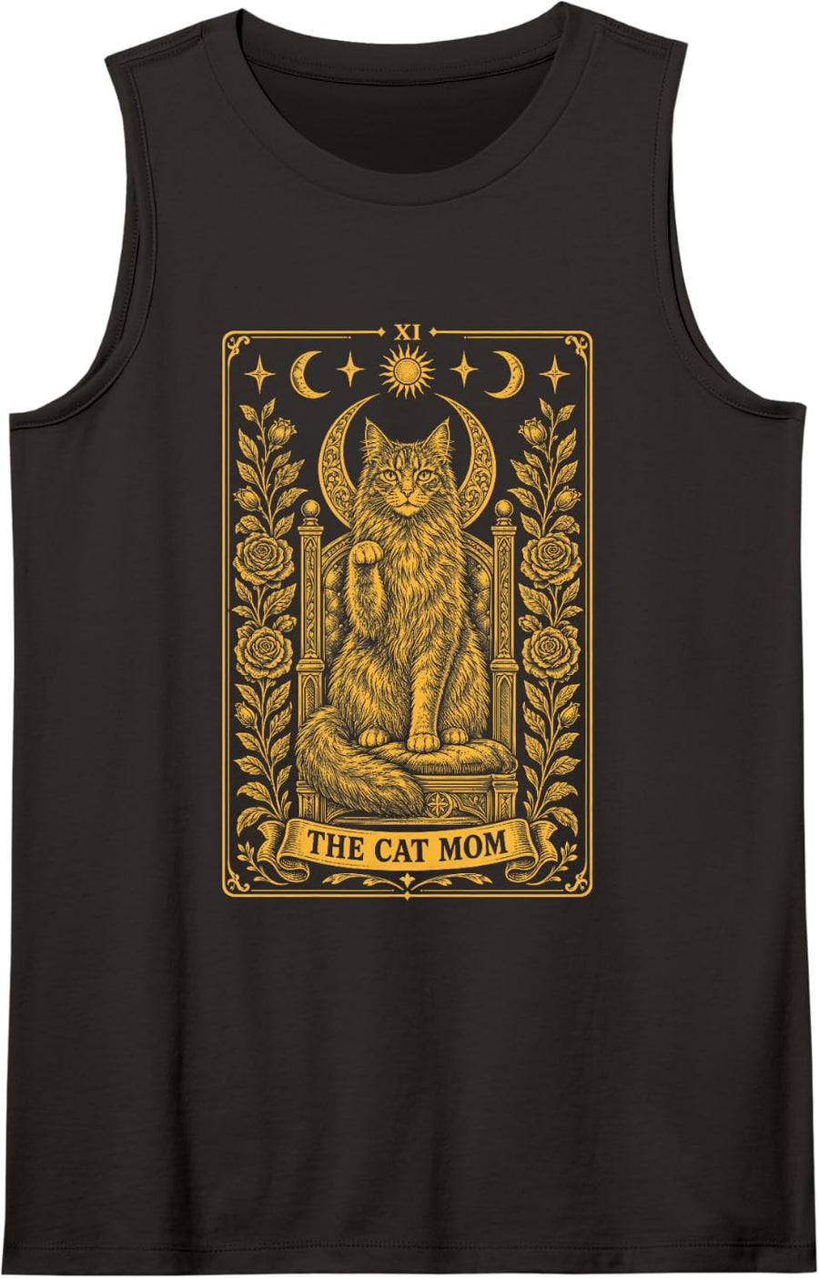 The Cat Mom Tarot Card Funny Cat Lover Sleeveless Tank Top - Black
