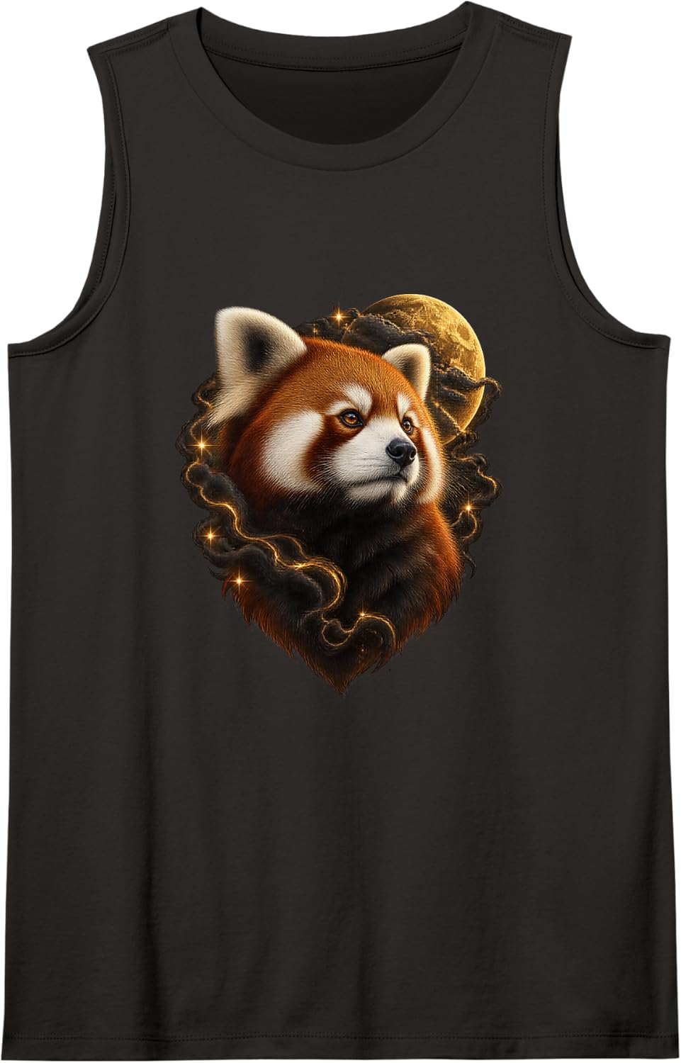 Red Panda with Amber Cloud Moon Forest Art Sleeveless Tank Top - Black