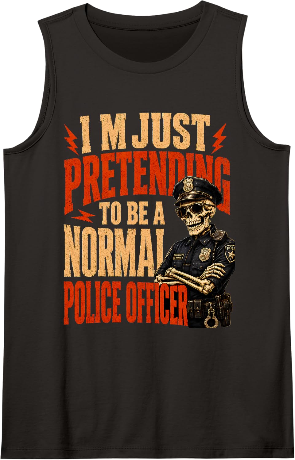 Halloween Police Officer Costume Sleeveless Tank Top - Black