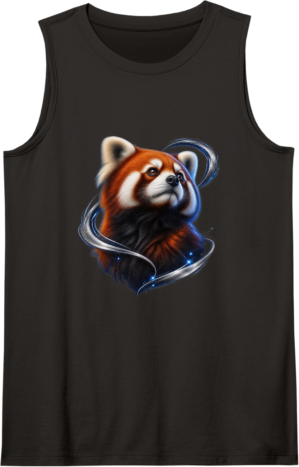 Red Panda with White Comet Curves Sleeveless Tank Top - Black