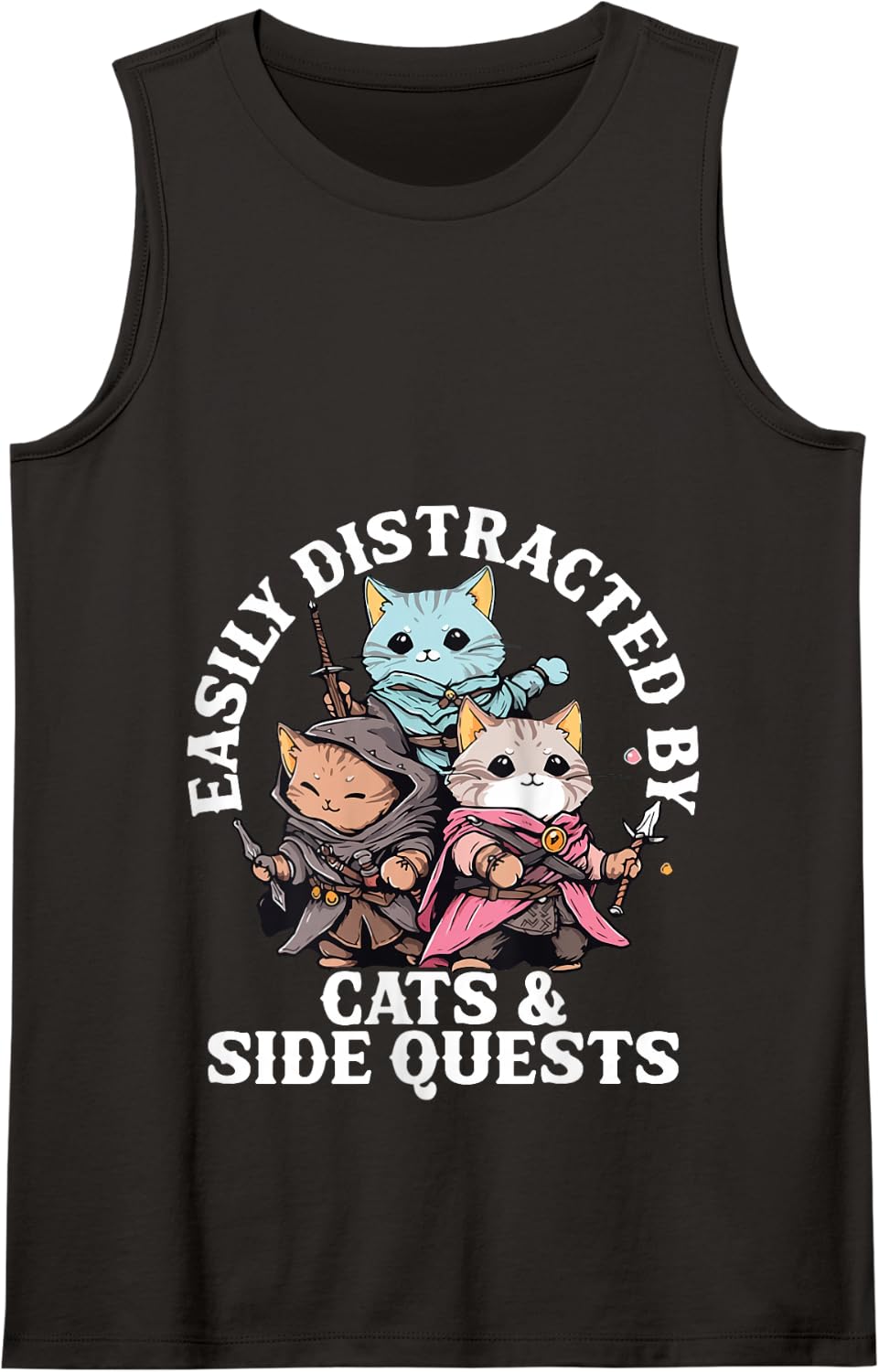 Cats Side Quest Distracted Tabletop Funny Men Women Kids Dad Tank Top - Black