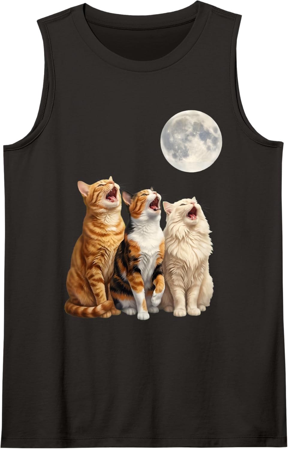 Cats Howling At Moon Funny Lover Feline Humor Art Mom Sleeveless Tank Top - Black