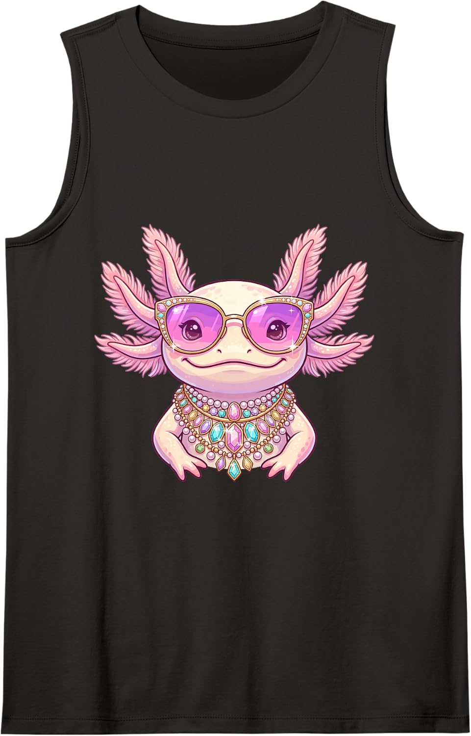 Cute Axolotl Jeweled Sunglasses Kawaii Amphibian Art Sleeveless Tank Top - Black