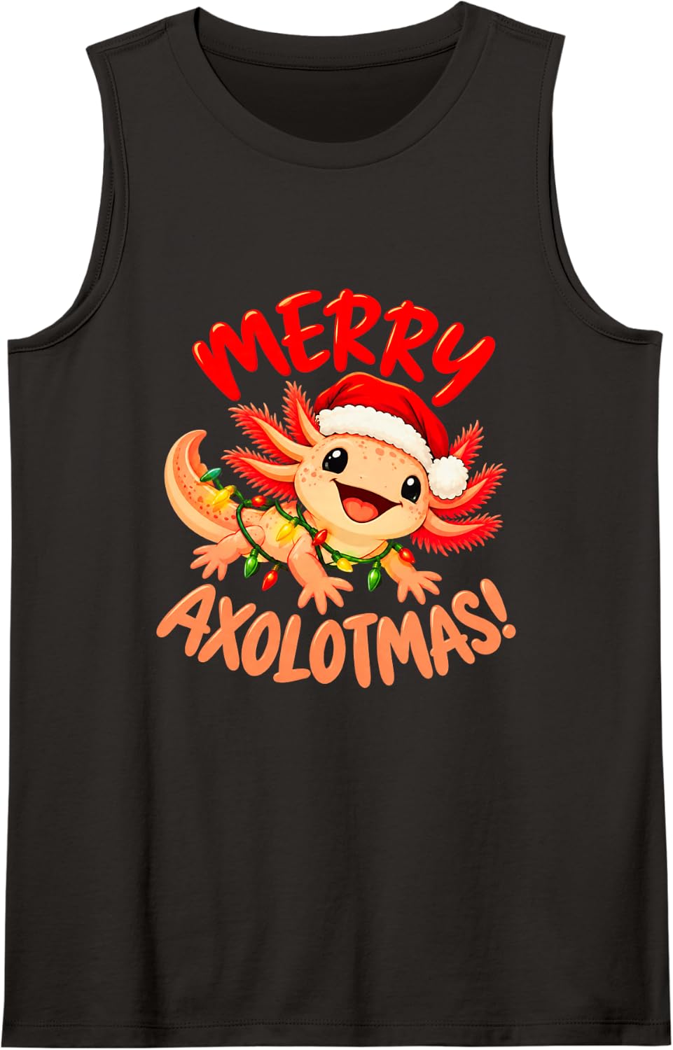 Merry Axolotmas Funny Christmas Axolotl Cute Salamander Pun Sleeveless Tank Top - Black