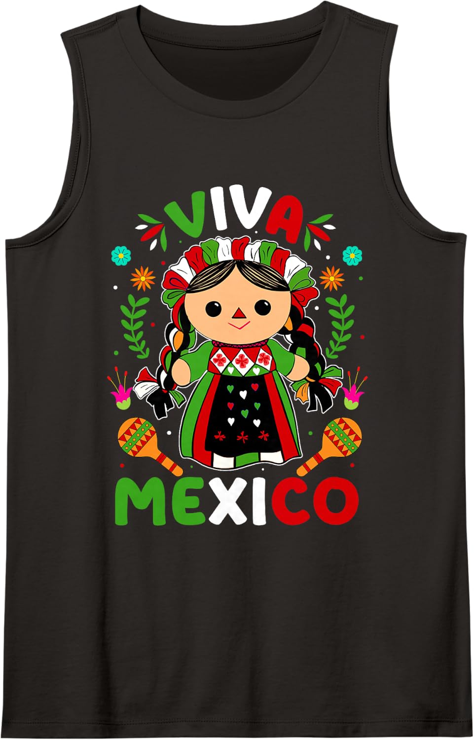 Viva Mexico Mexican Independence Day Shirts Women Girls Kids Sleeveless Tank Top - Black