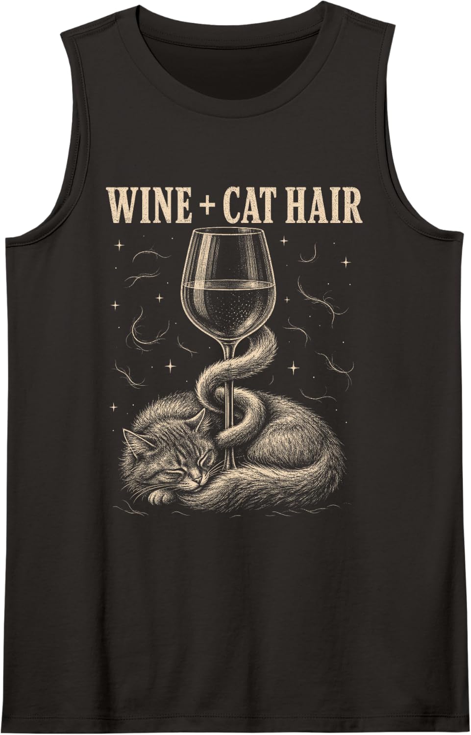 Wine Cat Hair Funny Cat Mom Cat Lover Sleeveless Tank Top - Black