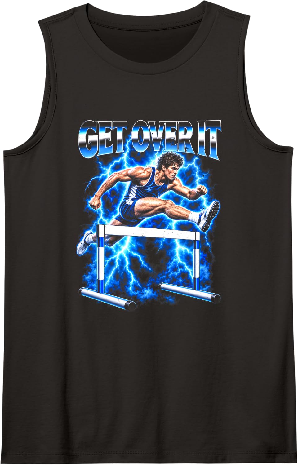 Get Over It Hurdling Meme Sleeveless Tank Top - Black