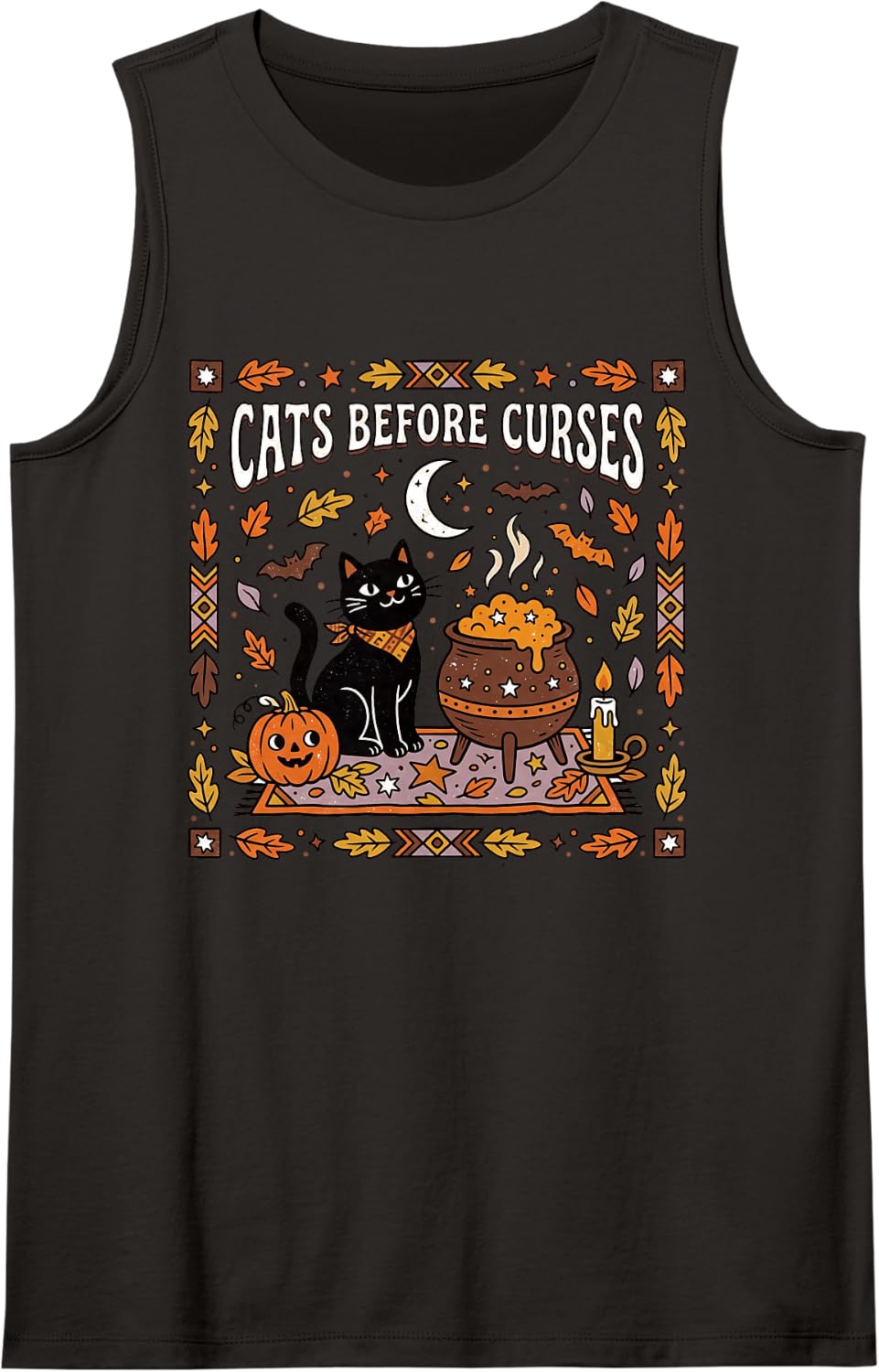 Halloween Cat Mom Shirt Cats Before Curses Black Cat Witch Sleeveless Tank Top - Black