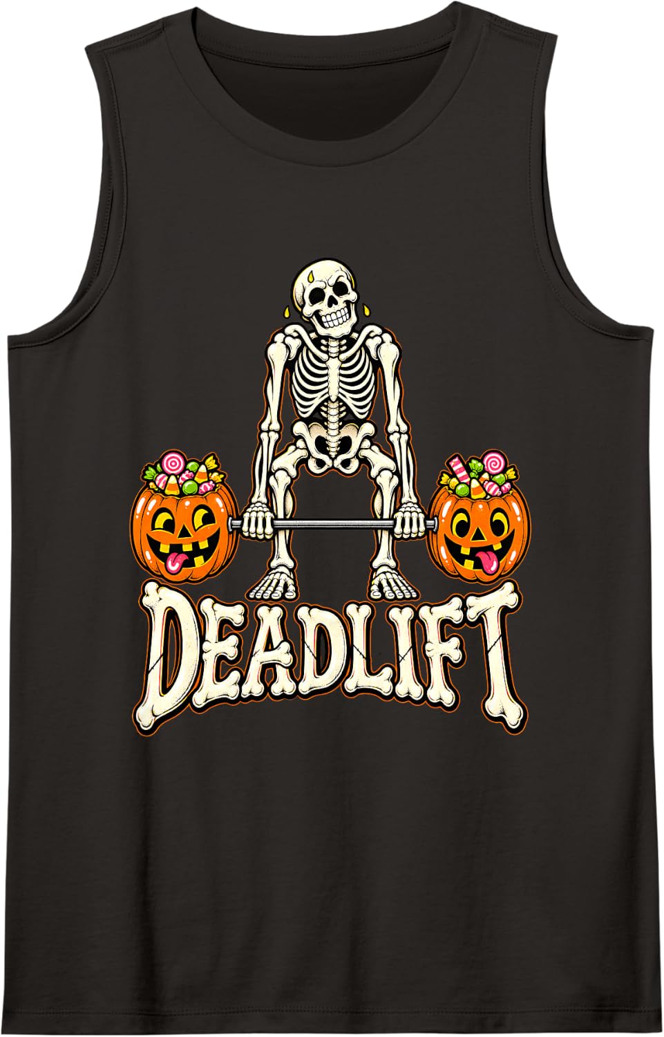 Funny Skeleton Deadlift Halloween Workout Fitness Gym Women Sleeveless Tank Top - Black