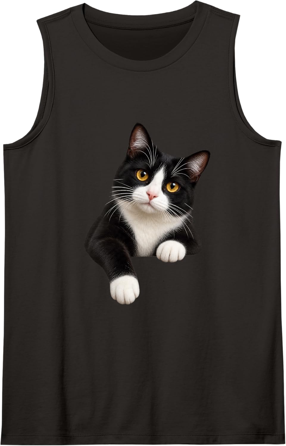 Tuxedo Cat Realistic Gold Eyes Lovable Sleeveless Tank Top - Black