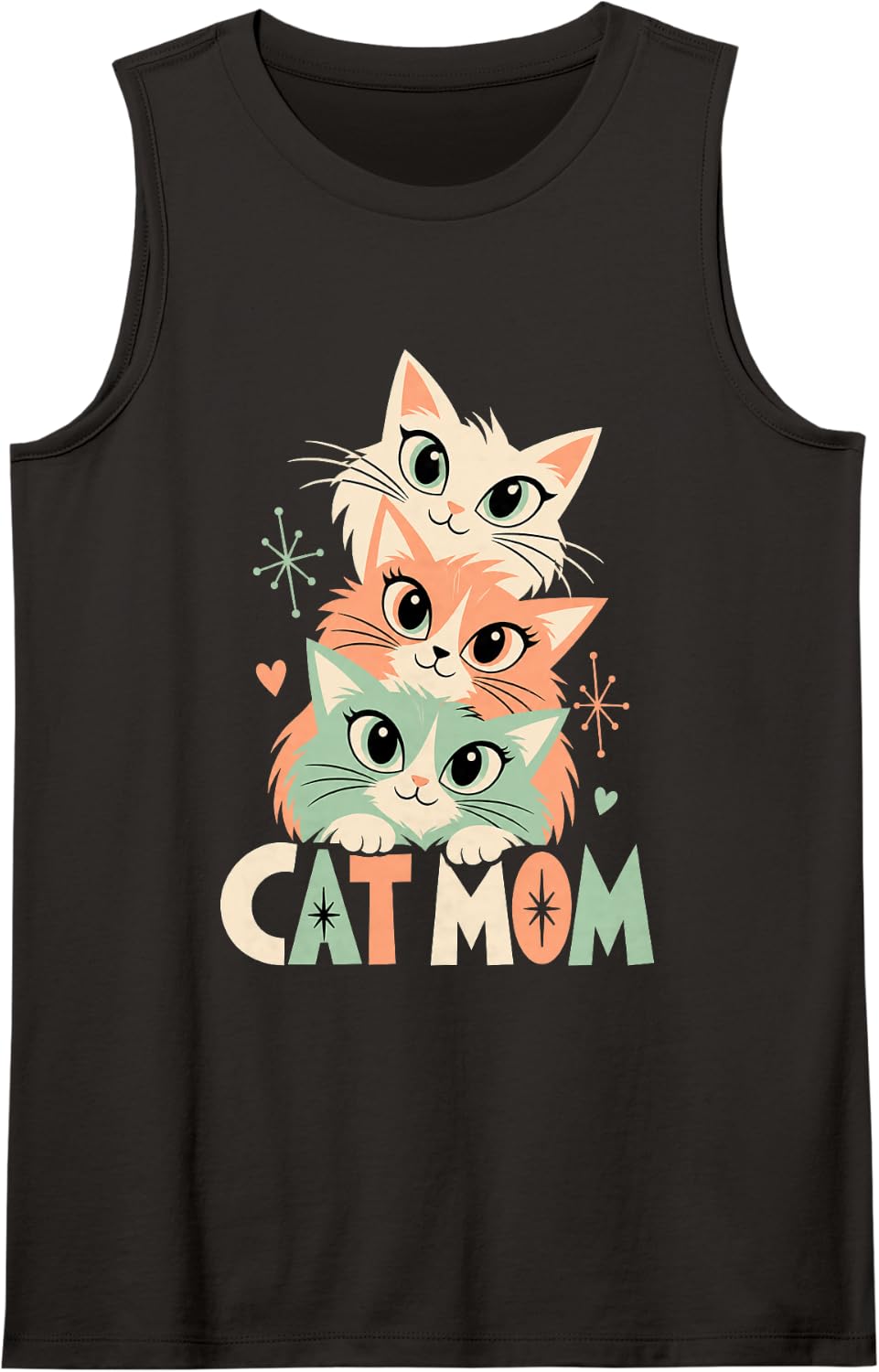 Cute Cat Mom Retro Pastel Cats Feline Lover Sleeveless Tank Top - Black