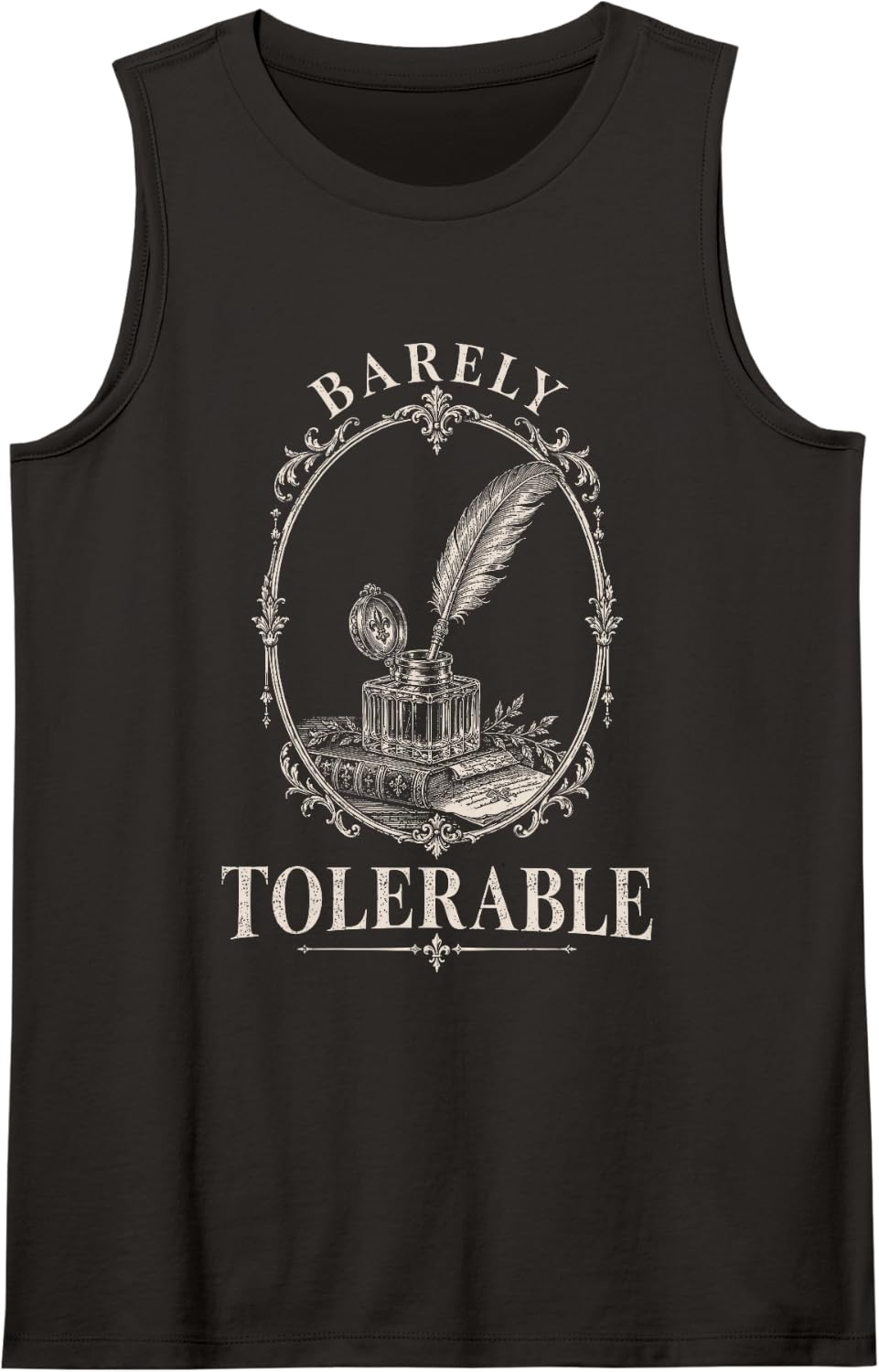 Barely Tolerable Vintage Book Lover Reader Writer Humor Sleeveless Tank Top - Black