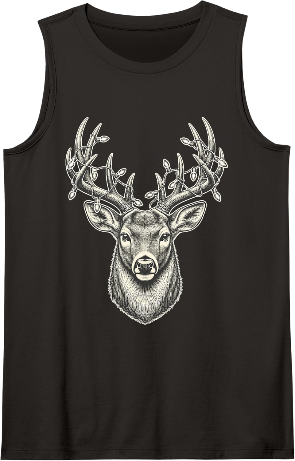 Deer Hunting Christmas Whitetail Lights Antlers Sleeveless Tank Top - Black