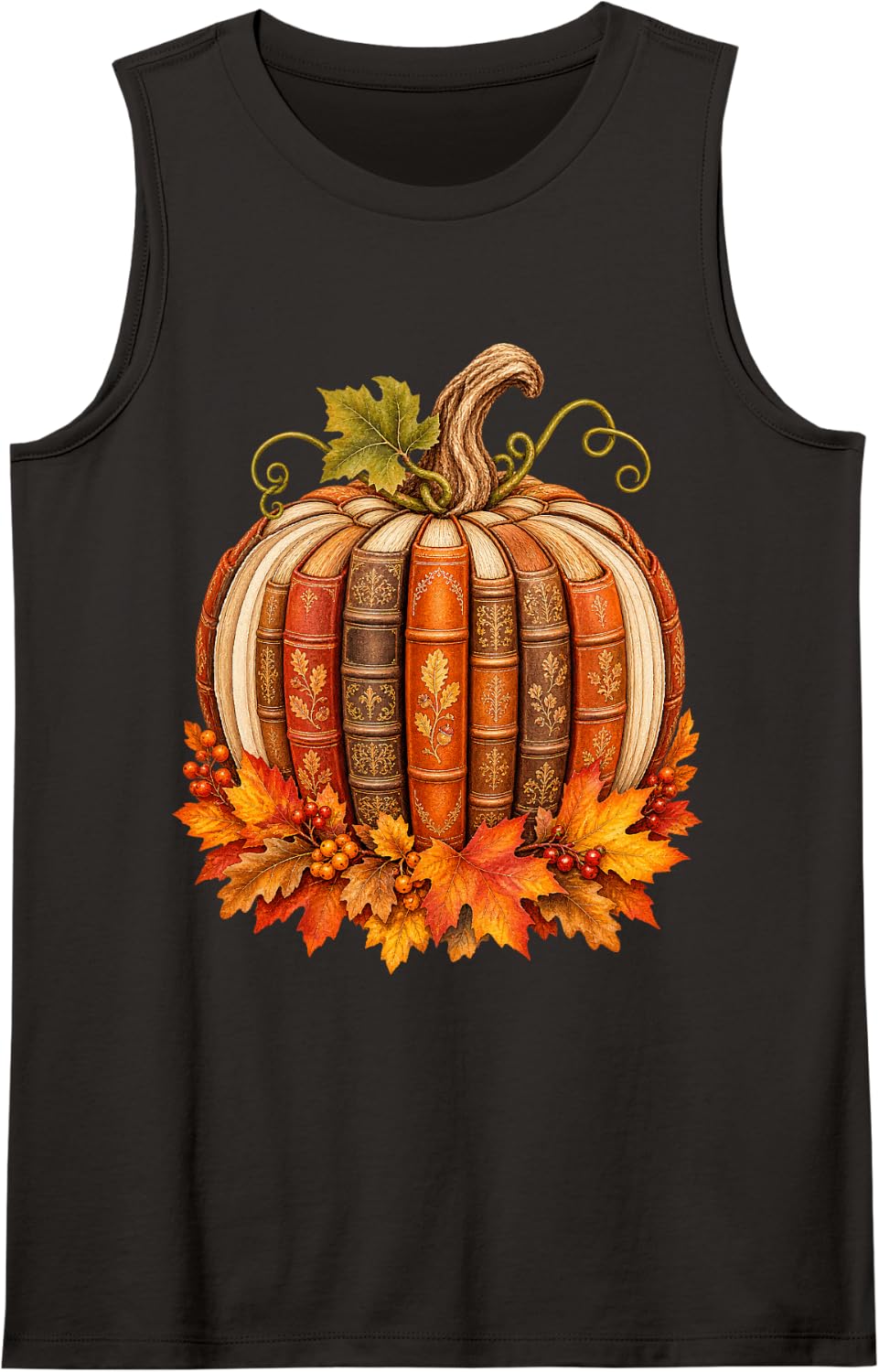 Vintage Autumn Book Pumpkin Reading Lover Fall Harvest Vibe Sleeveless Tank Top - Black
