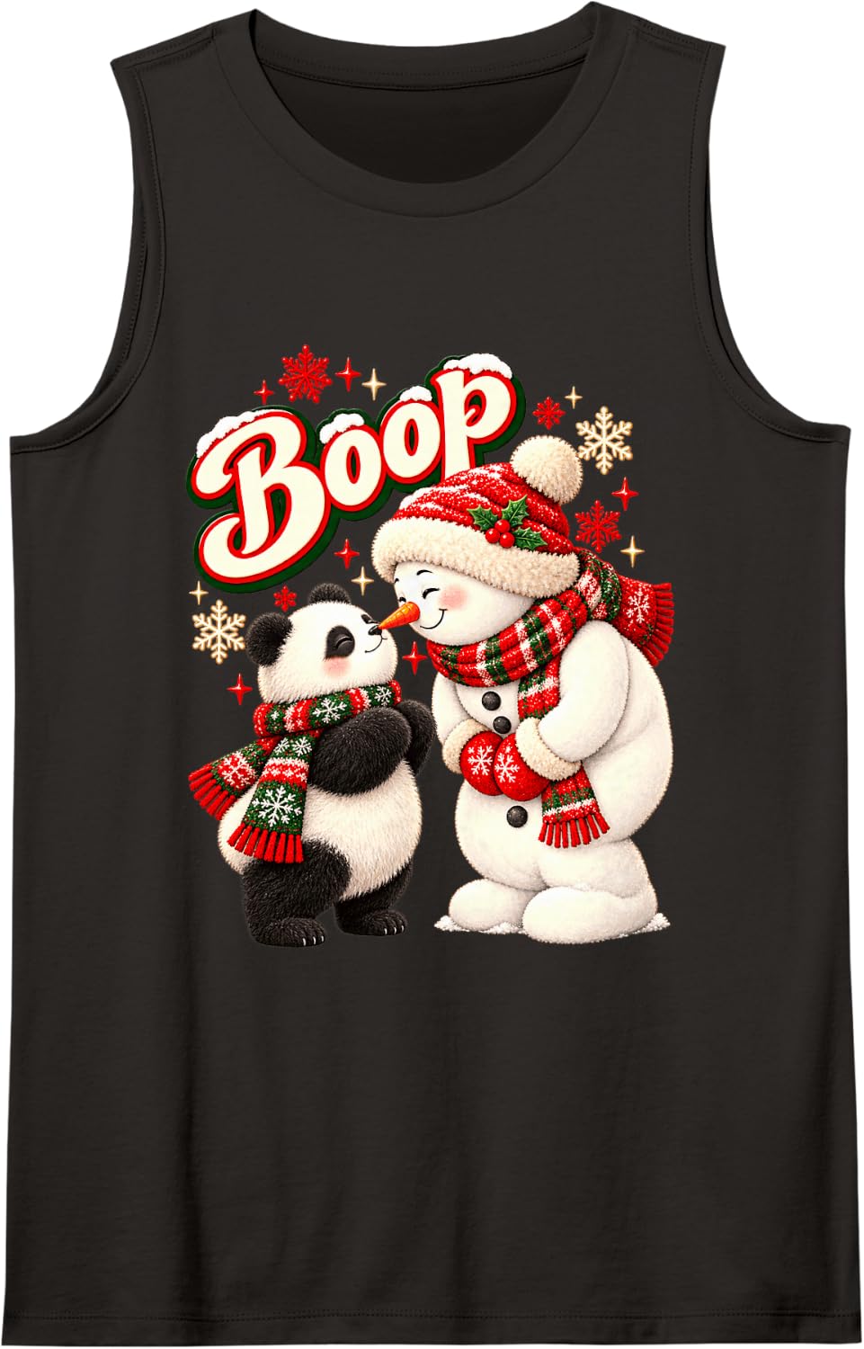 Boop Panda Snowman Sweet Winter Nose Sleeveless Tank Top - Black