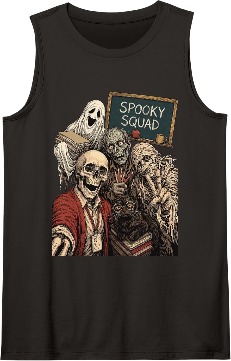 Halloween Teacher Crew Spooky Skeleton School Staff Squad Sleeveless Tank Top - Black