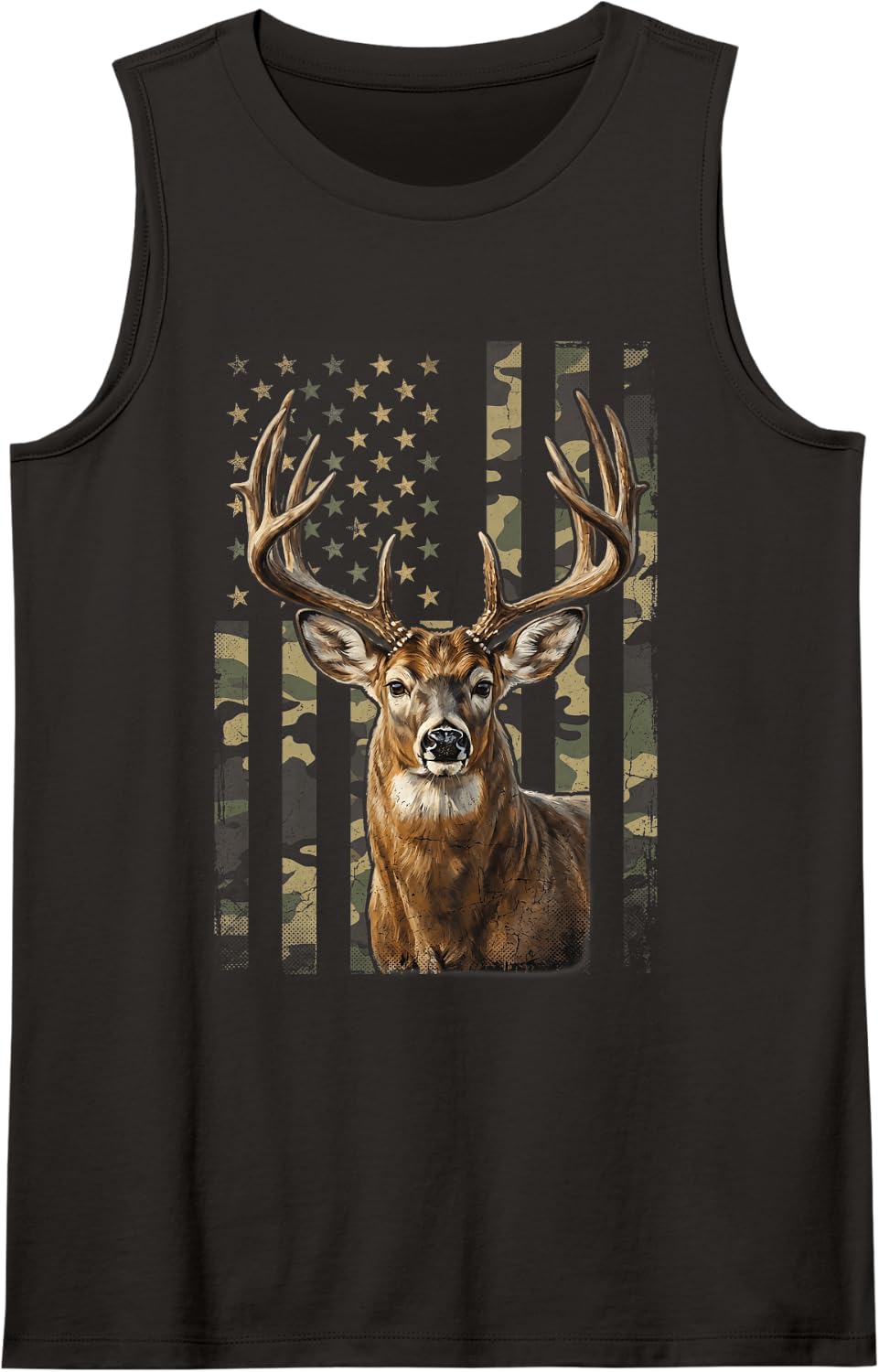 Patriotic Deer Hunting Camo Flag Sleeveless Tank Top - Black