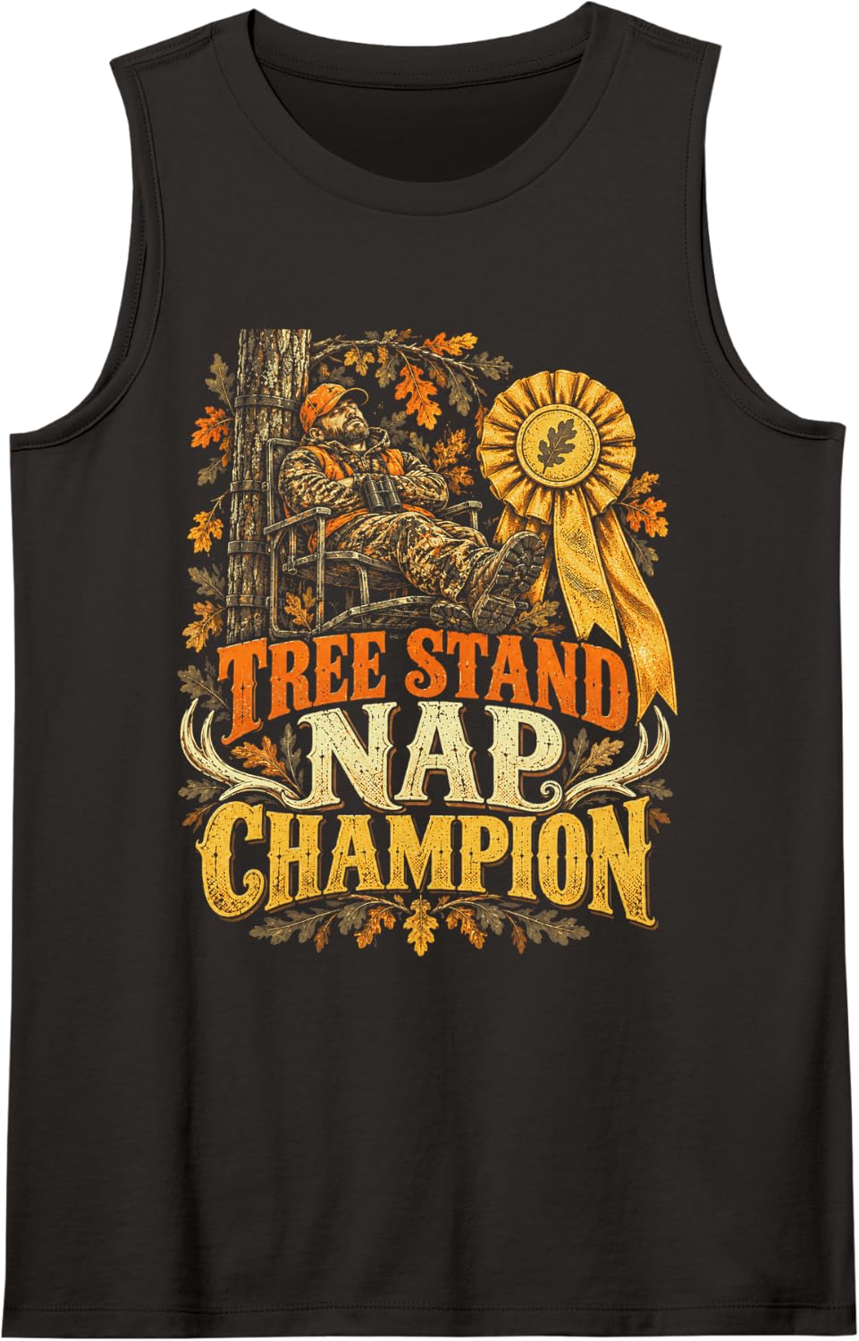 Deer Hunting Season Tree Stand Nap Champion Sleeveless Tank Top - Black