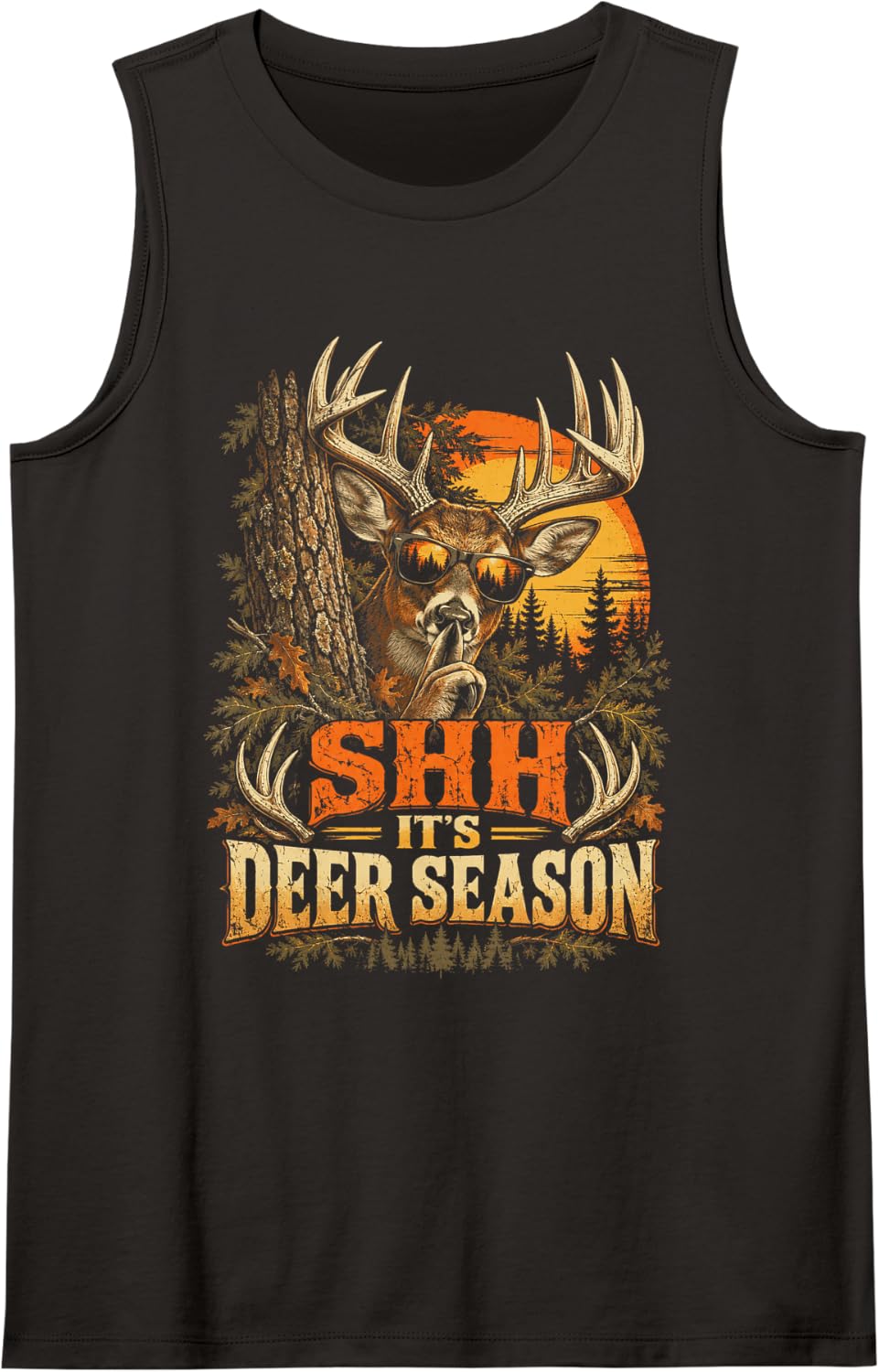 Deer Hunting Season Shh Funny Whitetail Buck Quote Sleeveless Tank Top - Black