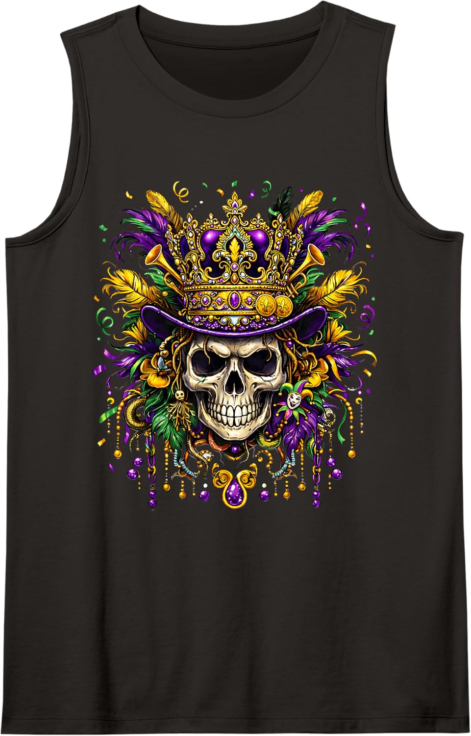 Mardi Gras Sugar Skull Carnival New Orleans Party Men Women Sleeveless Tank Top - Black