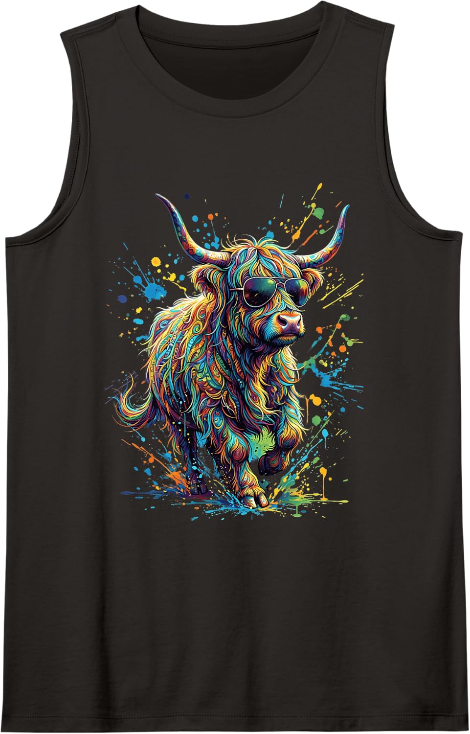 Highland Cow Graphic Scottish Highlander Cow Sleeveless Tank Top - Black