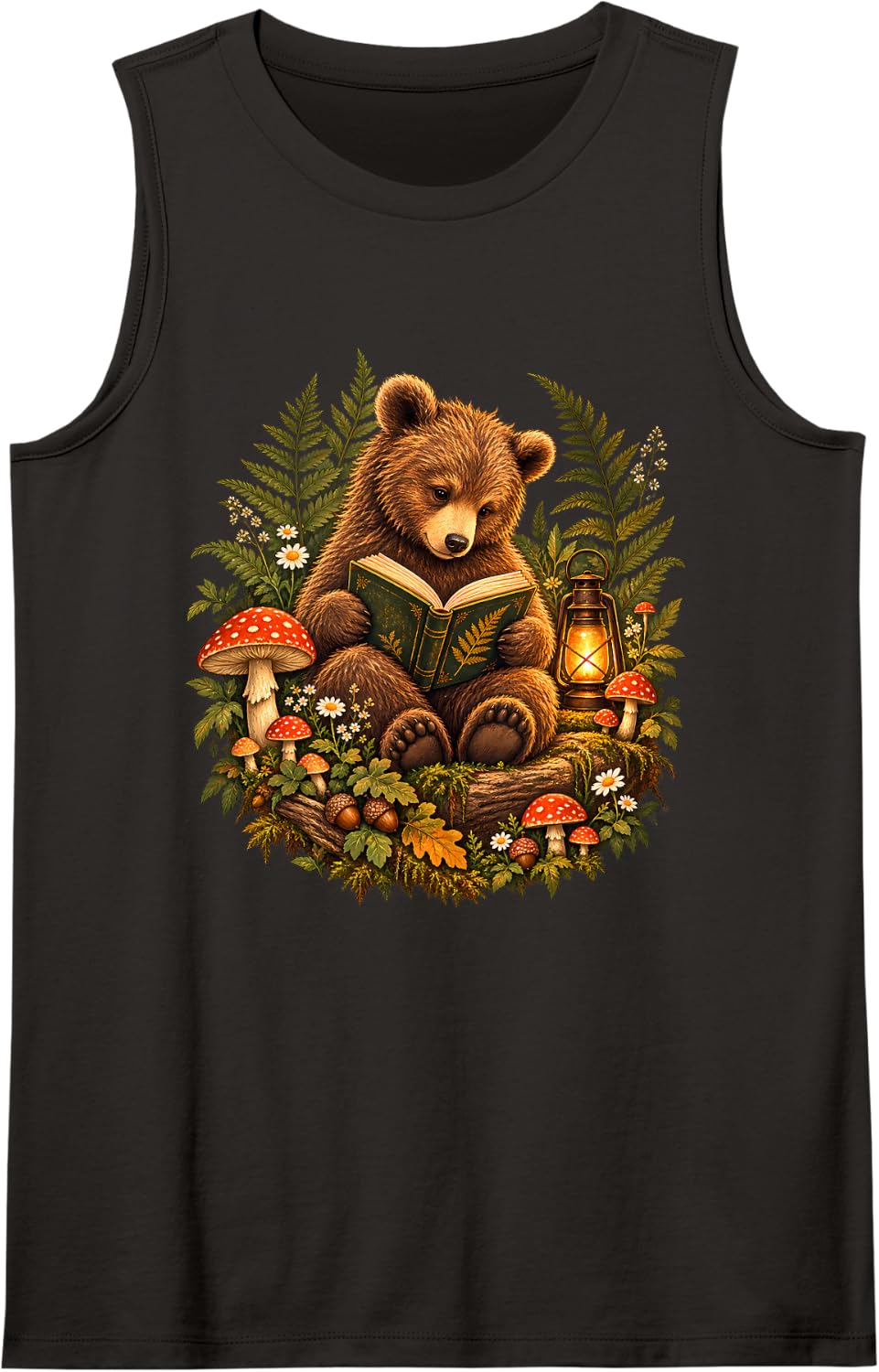 Bear Book Lover Librarian Reading Library Autumn Sleeveless Tank Top - Black