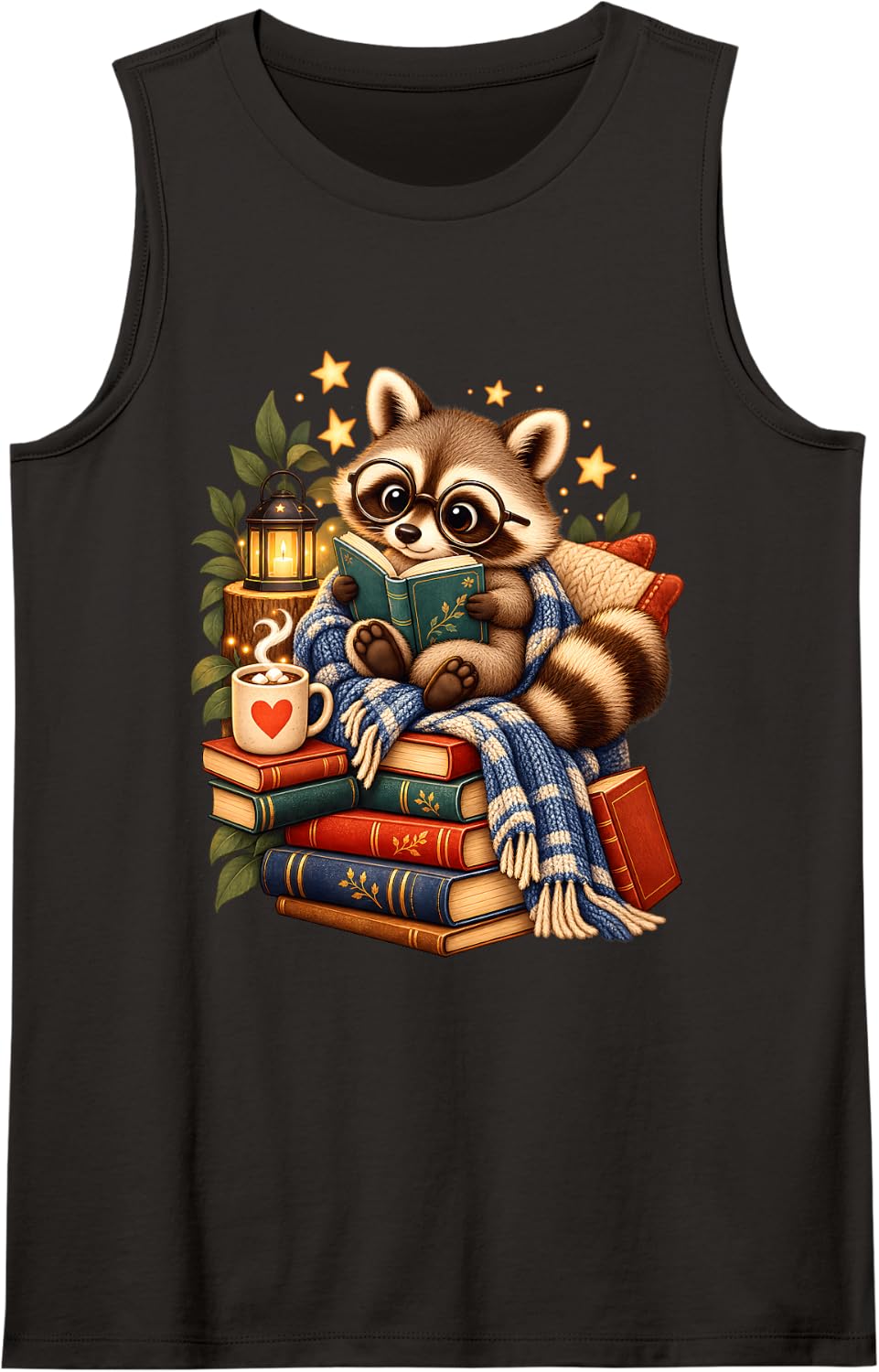 Raccoon Book Lover Librarian Reading Library Readers Sleeveless Tank Top - Black