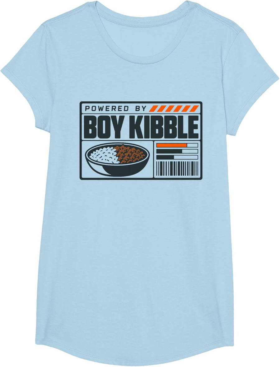 Powered By Boy Kibble Gym Meal Prep Beef and Rice Humor T-Shirt - Girls Baby Blue