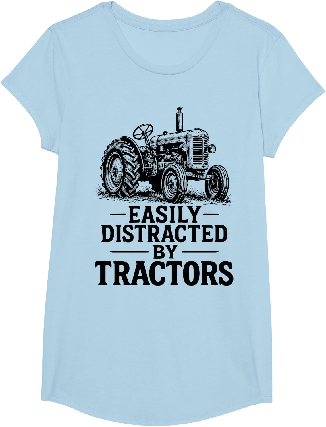 Easily Distracted By Tractors Farming Funny Vintage Tractor T-Shirt - Girls Baby Blue