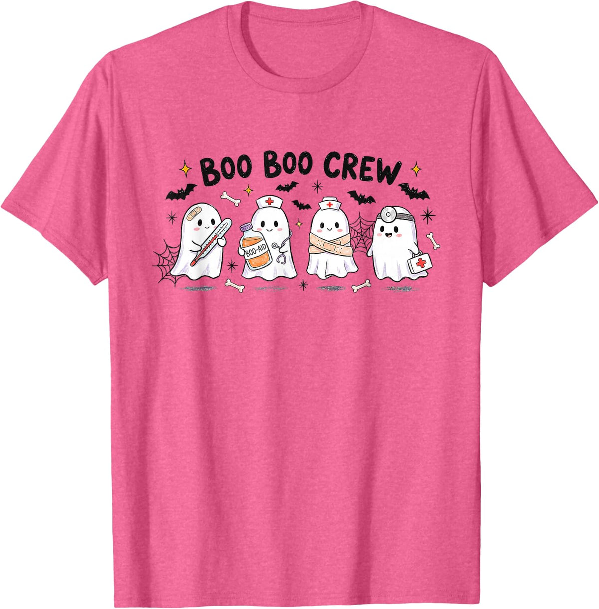 Cute Boo Boo Crew Ghost Pediatric Nurse Halloween Spooky ER T-Shirt - Pink Heather