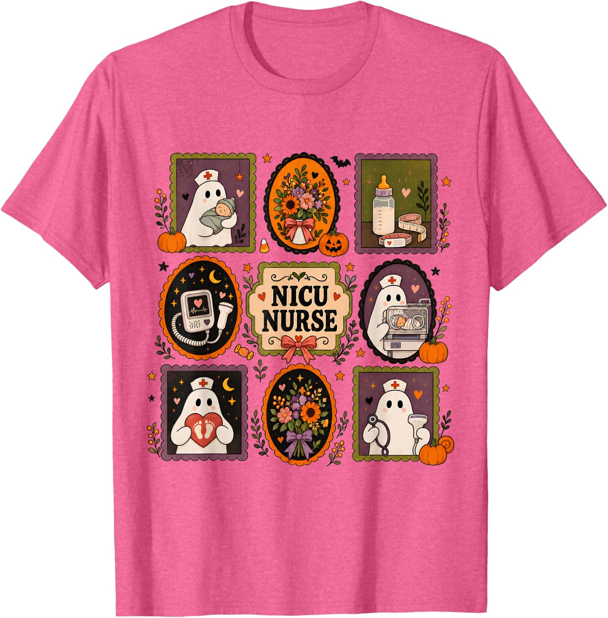 Love NICU Halloween Neonatal Intensive Care Unit Fall T-Shirt - Pink Heather