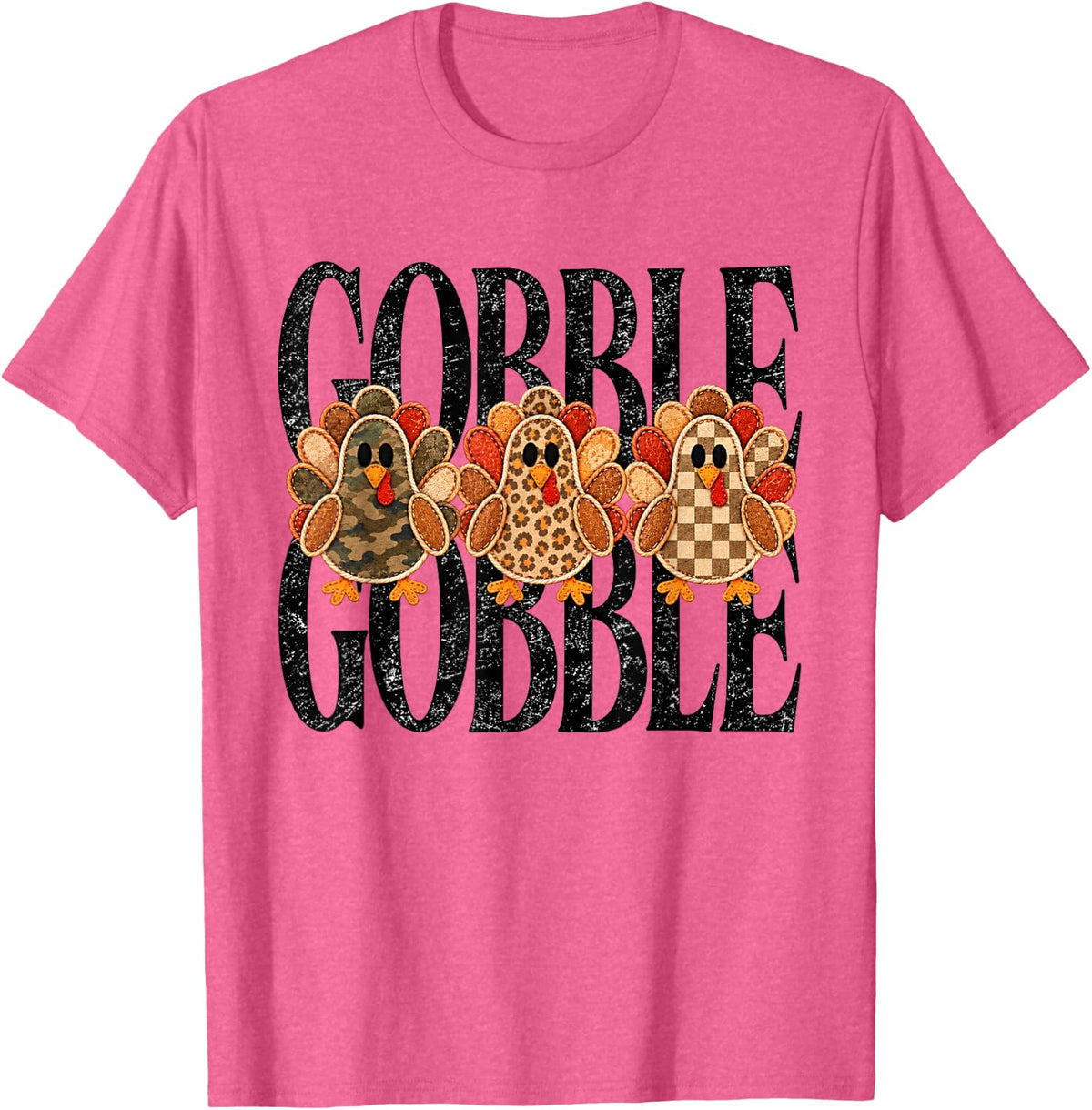 Gobble Gobble Thanksgiving Turkey Camo Leopard Plaid Fall T-Shirt - Pink Heather
