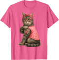 Gray Tabby Cat Pink Ribbon Breast Cancer Awareness Kitty T-Shirt - Pink Heather