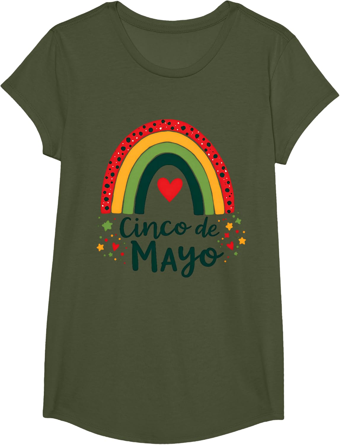 Cinco De Mayo Mexican Rainbow Leopard Teacher Mexico Themed T-Shirt - Girls Olive Green