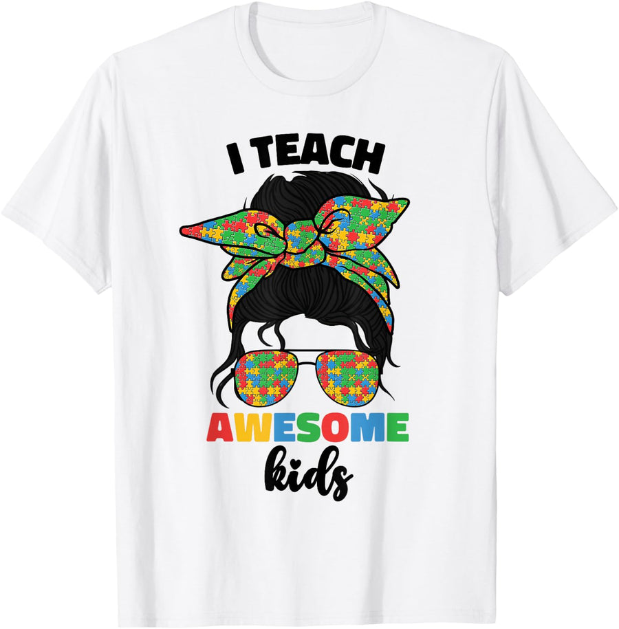 I Teach Awesome Kids SPED Autism Special Education Teacher T-Shirt - White